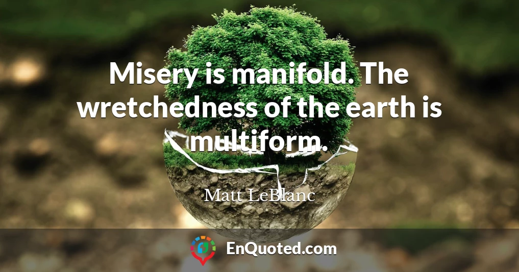 Misery is manifold. The wretchedness of the earth is multiform.