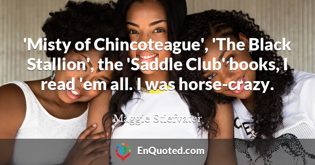'Misty of Chincoteague', 'The Black Stallion', the 'Saddle Club' books, I read 'em all. I was horse-crazy.