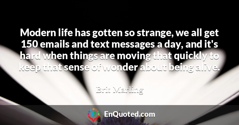 Modern life has gotten so strange, we all get 150 emails and text messages a day, and it's hard when things are moving that quickly to keep that sense of wonder about being alive.