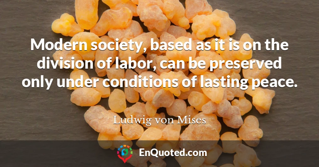 Modern society, based as it is on the division of labor, can be preserved only under conditions of lasting peace.
