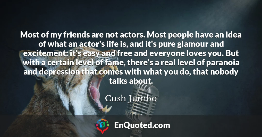 Most of my friends are not actors. Most people have an idea of what an actor's life is, and it's pure glamour and excitement: it's easy and free and everyone loves you. But with a certain level of fame, there's a real level of paranoia and depression that comes with what you do, that nobody talks about.