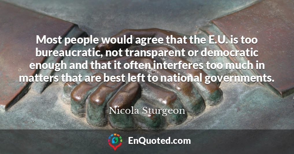 Most people would agree that the E.U. is too bureaucratic, not transparent or democratic enough and that it often interferes too much in matters that are best left to national governments.