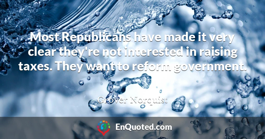 Most Republicans have made it very clear they're not interested in raising taxes. They want to reform government.