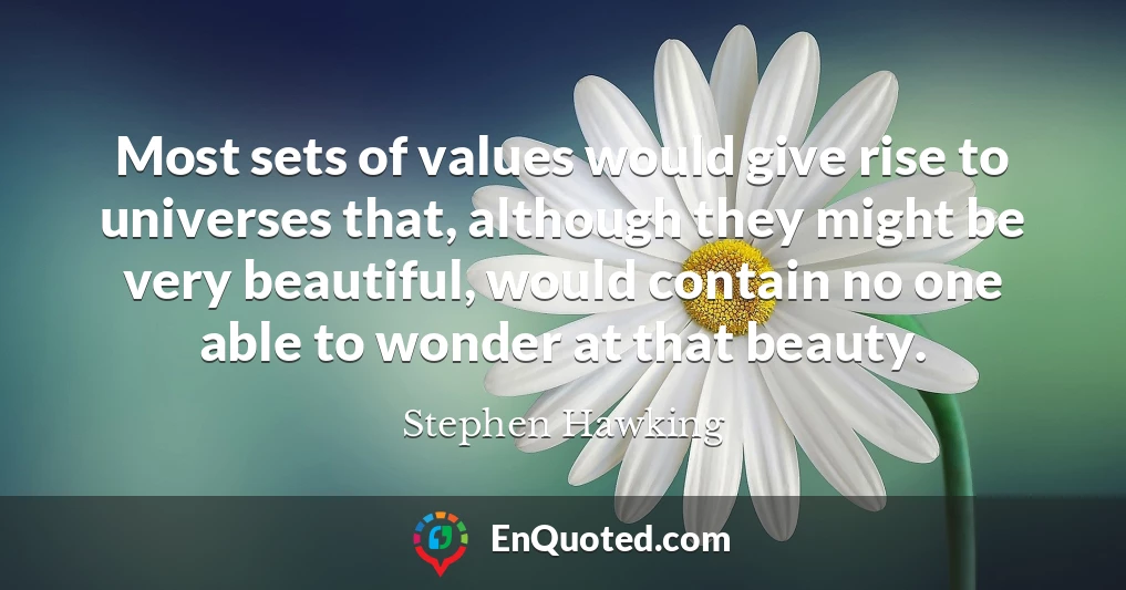 Most sets of values would give rise to universes that, although they might be very beautiful, would contain no one able to wonder at that beauty.