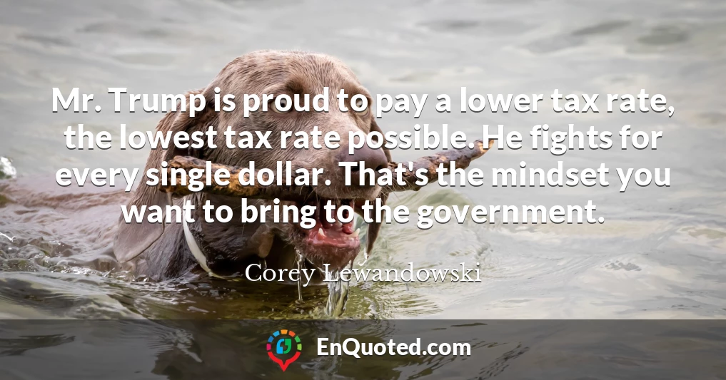 Mr. Trump is proud to pay a lower tax rate, the lowest tax rate possible. He fights for every single dollar. That's the mindset you want to bring to the government.