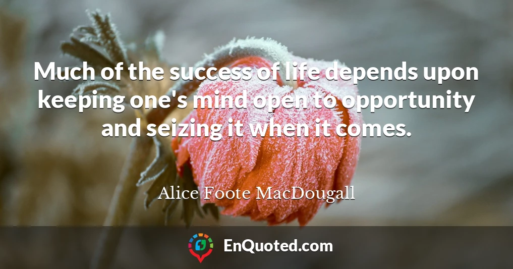 Much of the success of life depends upon keeping one's mind open to opportunity and seizing it when it comes.