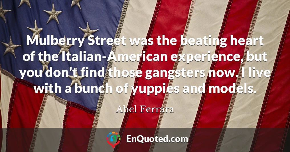 Mulberry Street was the beating heart of the Italian-American experience, but you don't find those gangsters now. I live with a bunch of yuppies and models.