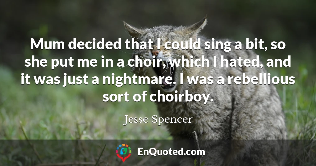 Mum decided that I could sing a bit, so she put me in a choir, which I hated, and it was just a nightmare. I was a rebellious sort of choirboy.