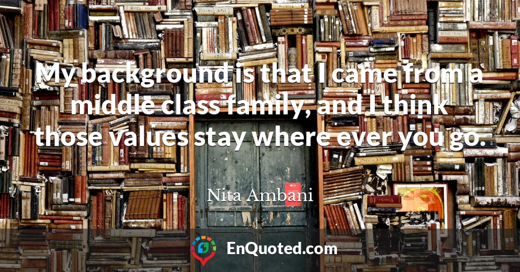 My background is that I came from a middle class family, and I think those values stay where ever you go.