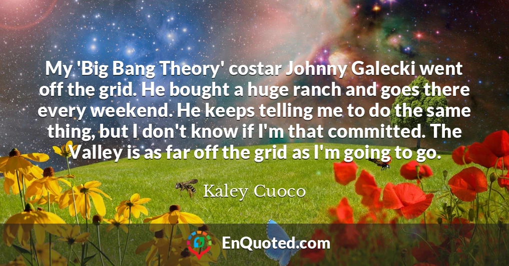 My 'Big Bang Theory' costar Johnny Galecki went off the grid. He bought a huge ranch and goes there every weekend. He keeps telling me to do the same thing, but I don't know if I'm that committed. The Valley is as far off the grid as I'm going to go.