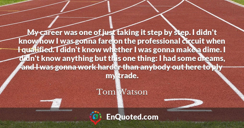 My career was one of just taking it step by step. I didn't know how I was gonna fare on the professional circuit when I qualified. I didn't know whether I was gonna make a dime. I didn't know anything but this one thing: I had some dreams, and I was gonna work harder than anybody out here to ply my trade.