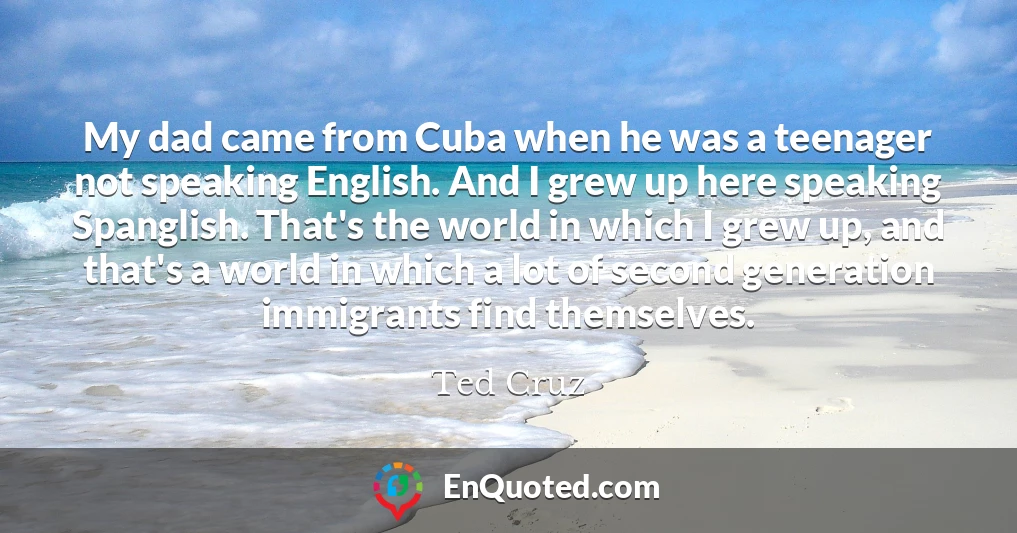 My dad came from Cuba when he was a teenager not speaking English. And I grew up here speaking Spanglish. That's the world in which I grew up, and that's a world in which a lot of second generation immigrants find themselves.