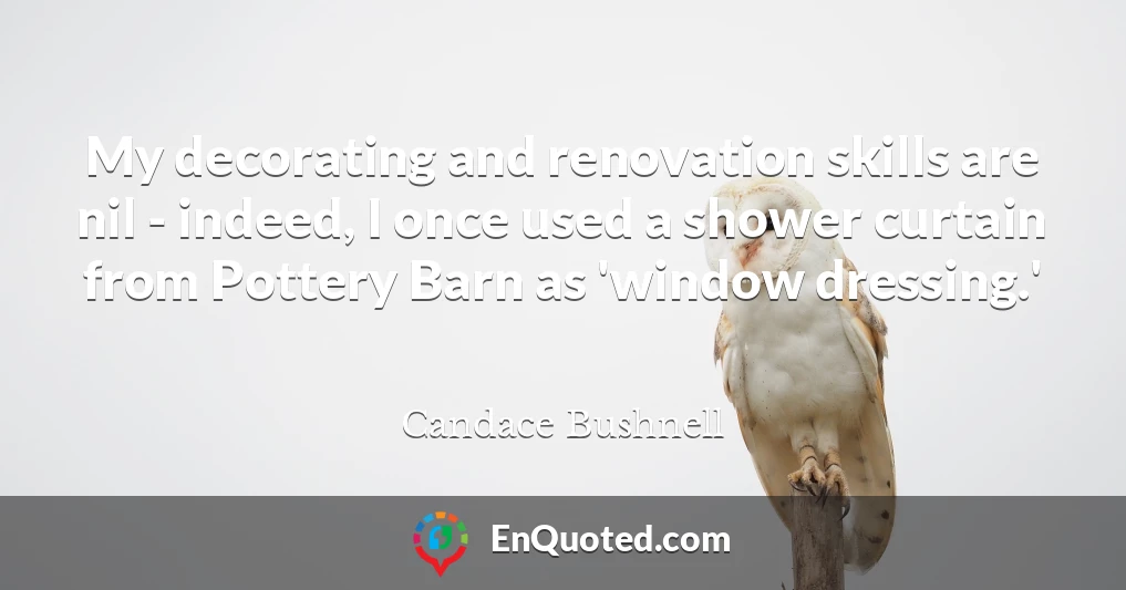 My decorating and renovation skills are nil - indeed, I once used a shower curtain from Pottery Barn as 'window dressing.'