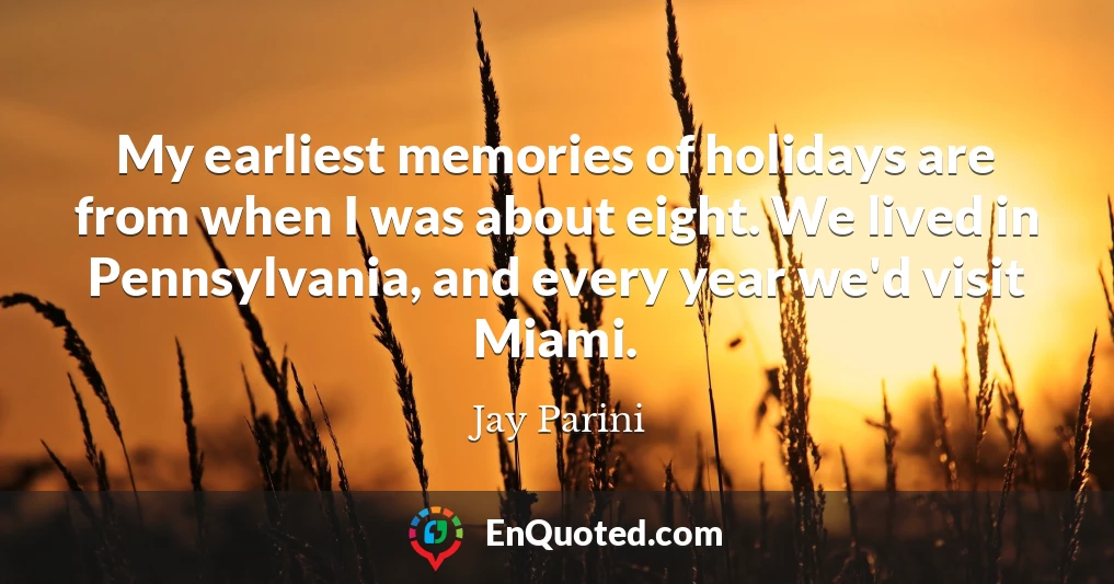 My earliest memories of holidays are from when I was about eight. We lived in Pennsylvania, and every year we'd visit Miami.