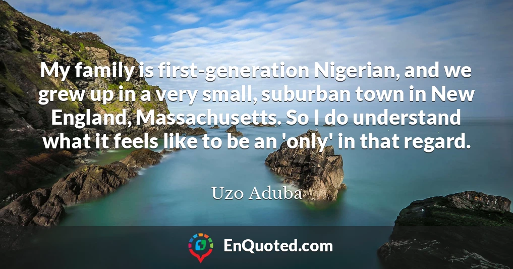 My family is first-generation Nigerian, and we grew up in a very small, suburban town in New England, Massachusetts. So I do understand what it feels like to be an 'only' in that regard.
