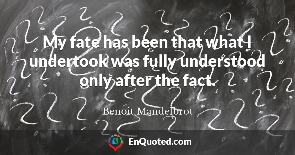 My fate has been that what I undertook was fully understood only after the fact.