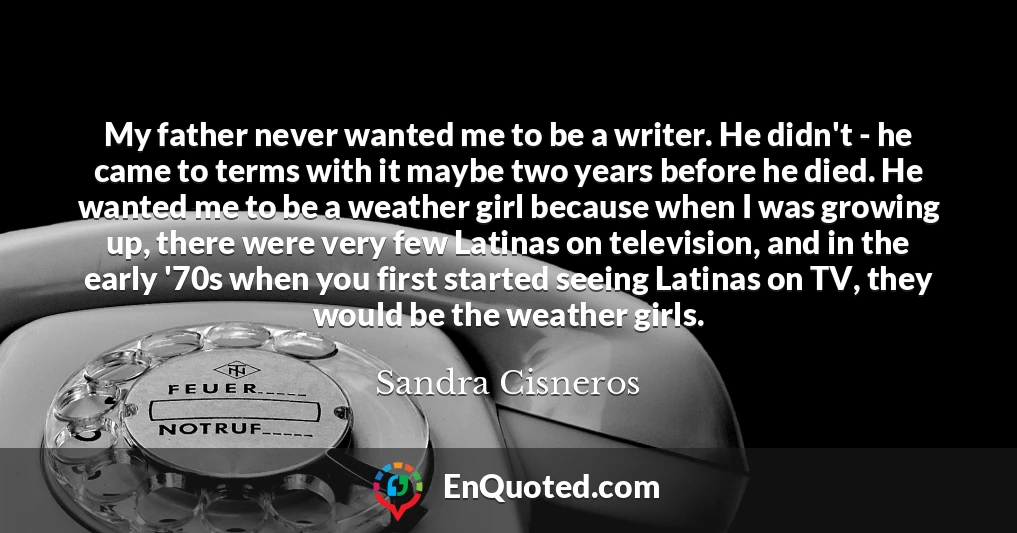 My father never wanted me to be a writer. He didn't - he came to terms with it maybe two years before he died. He wanted me to be a weather girl because when I was growing up, there were very few Latinas on television, and in the early '70s when you first started seeing Latinas on TV, they would be the weather girls.