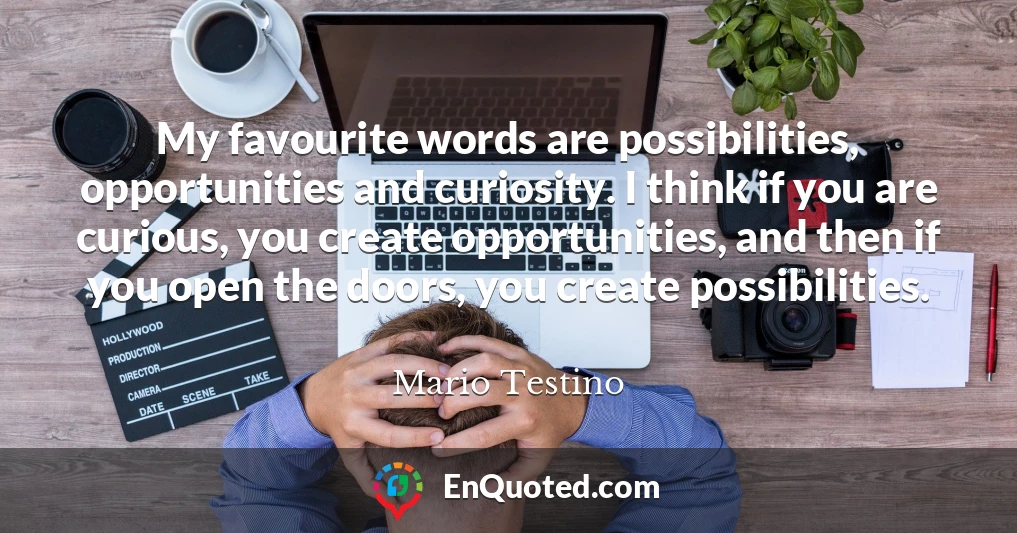 My favourite words are possibilities, opportunities and curiosity. I think if you are curious, you create opportunities, and then if you open the doors, you create possibilities.