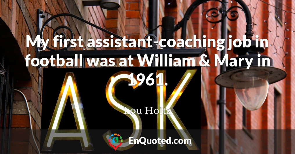 My first assistant-coaching job in football was at William & Mary in 1961.