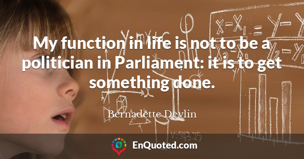 My function in life is not to be a politician in Parliament: it is to get something done.