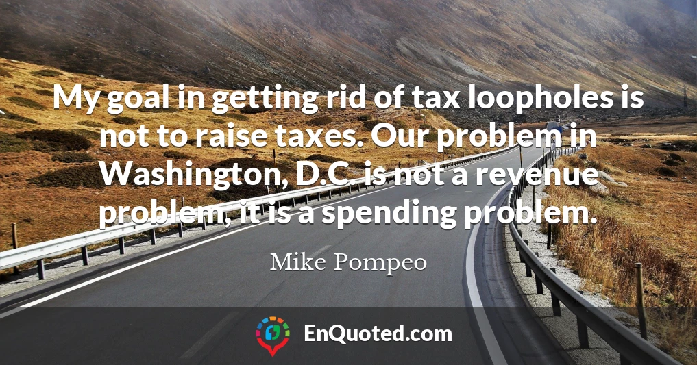 My goal in getting rid of tax loopholes is not to raise taxes. Our problem in Washington, D.C. is not a revenue problem, it is a spending problem.