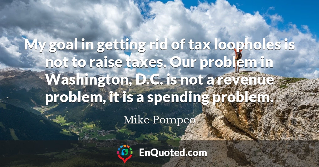 My goal in getting rid of tax loopholes is not to raise taxes. Our problem in Washington, D.C. is not a revenue problem, it is a spending problem.