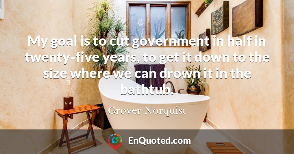 My goal is to cut government in half in twenty-five years, to get it down to the size where we can drown it in the bathtub.