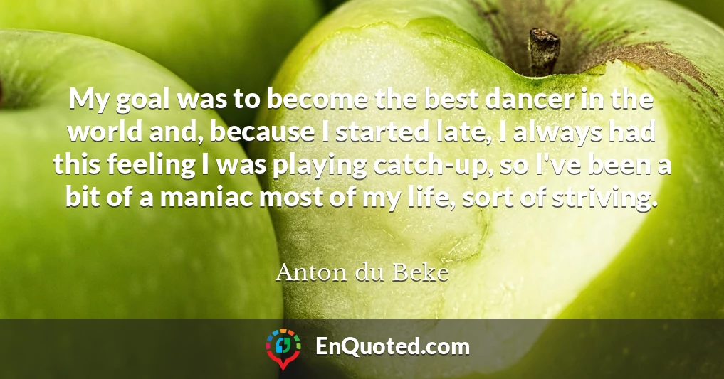 My goal was to become the best dancer in the world and, because I started late, I always had this feeling I was playing catch-up, so I've been a bit of a maniac most of my life, sort of striving.