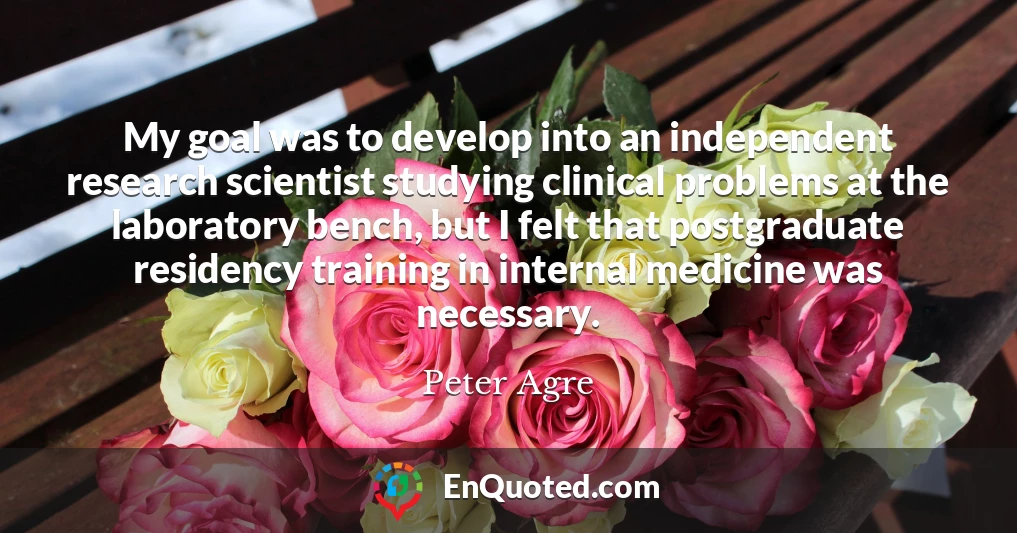 My goal was to develop into an independent research scientist studying clinical problems at the laboratory bench, but I felt that postgraduate residency training in internal medicine was necessary.