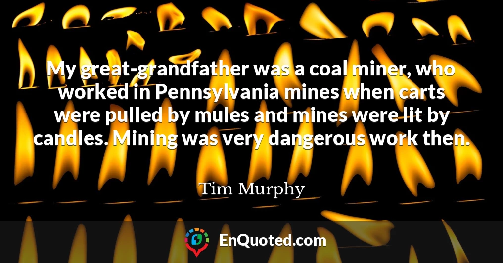 My great-grandfather was a coal miner, who worked in Pennsylvania mines when carts were pulled by mules and mines were lit by candles. Mining was very dangerous work then.