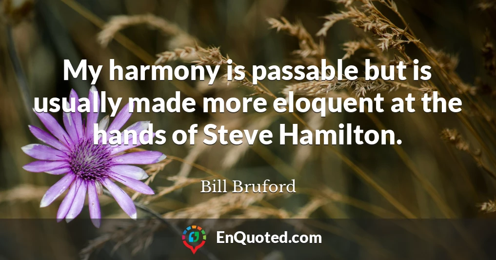 My harmony is passable but is usually made more eloquent at the hands of Steve Hamilton.