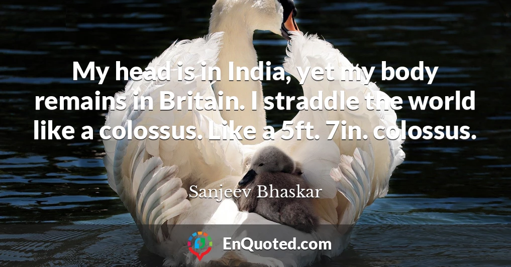 My head is in India, yet my body remains in Britain. I straddle the world like a colossus. Like a 5ft. 7in. colossus.