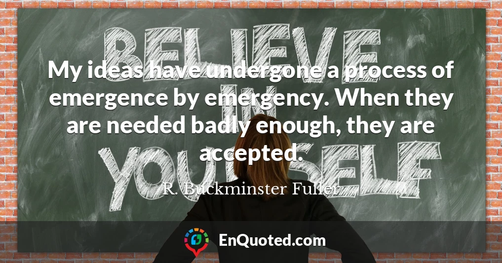 My ideas have undergone a process of emergence by emergency. When they are needed badly enough, they are accepted.