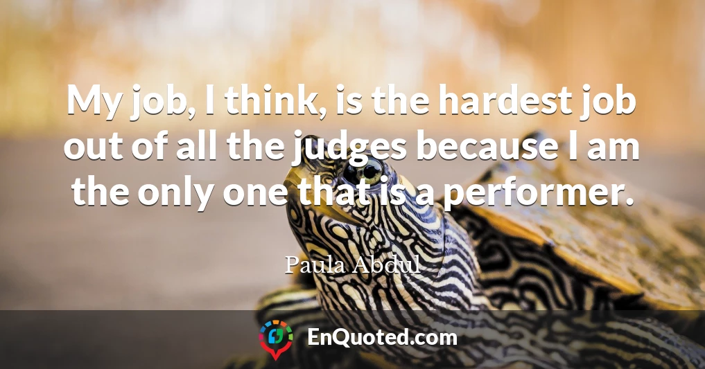 My job, I think, is the hardest job out of all the judges because I am the only one that is a performer.