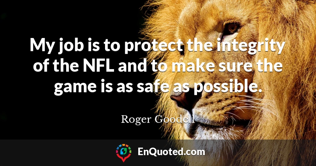 My job is to protect the integrity of the NFL and to make sure the game is as safe as possible.