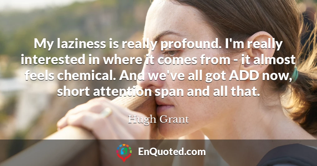 My laziness is really profound. I'm really interested in where it comes from - it almost feels chemical. And we've all got ADD now, short attention span and all that.
