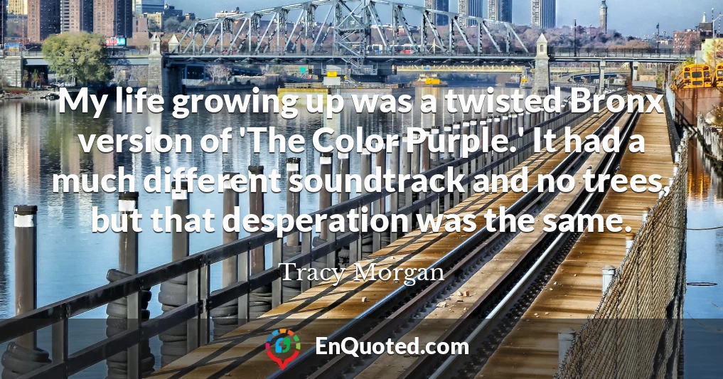 My life growing up was a twisted Bronx version of 'The Color Purple.' It had a much different soundtrack and no trees, but that desperation was the same.