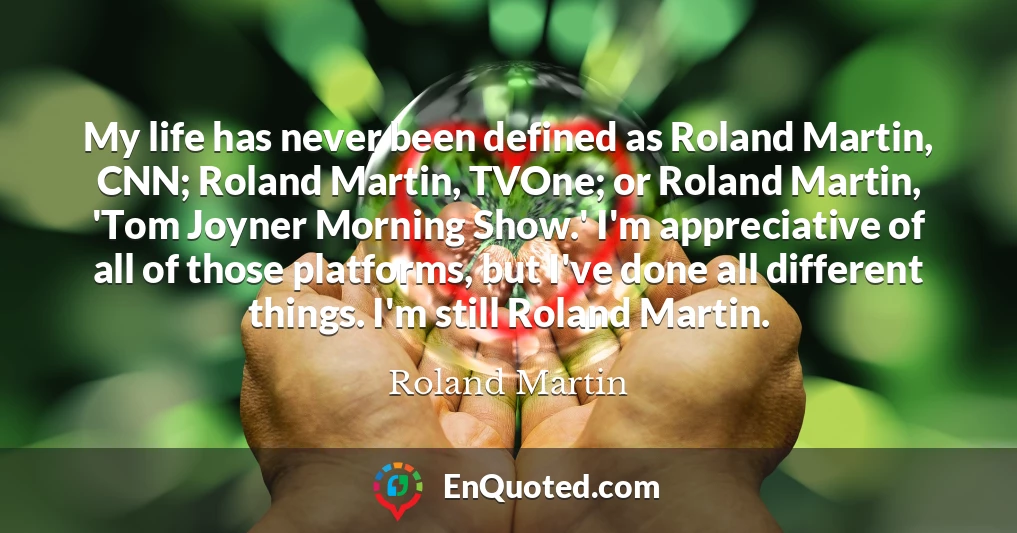 My life has never been defined as Roland Martin, CNN; Roland Martin, TVOne; or Roland Martin, 'Tom Joyner Morning Show.' I'm appreciative of all of those platforms, but I've done all different things. I'm still Roland Martin.