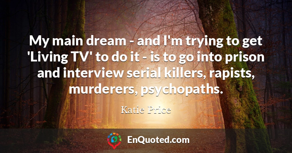 My main dream - and I'm trying to get 'Living TV' to do it - is to go into prison and interview serial killers, rapists, murderers, psychopaths.
