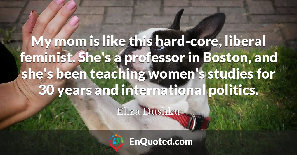 My mom is like this hard-core, liberal feminist. She's a professor in Boston, and she's been teaching women's studies for 30 years and international politics.