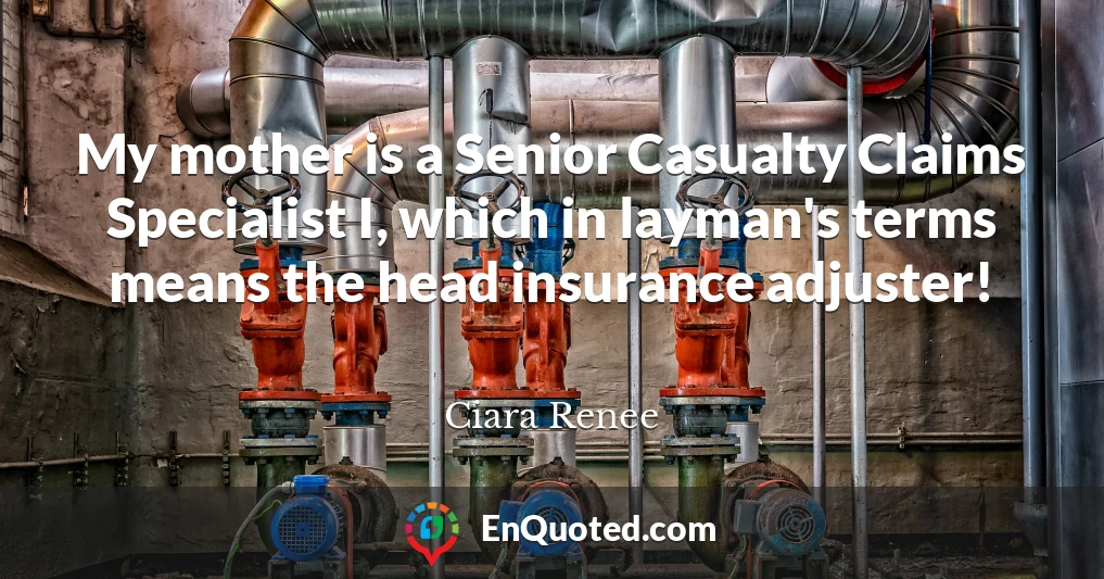 My mother is a Senior Casualty Claims Specialist I, which in layman's terms means the head insurance adjuster!