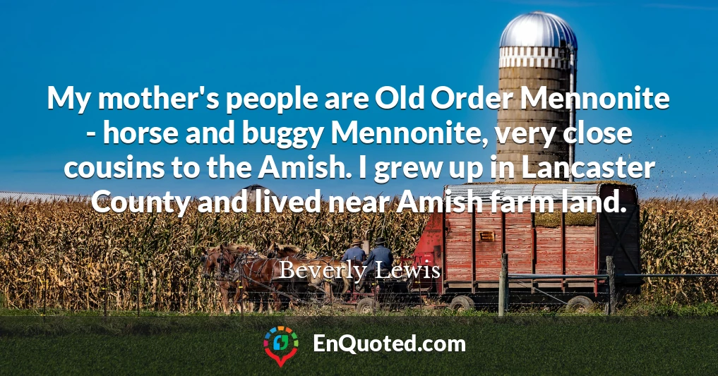 My mother's people are Old Order Mennonite - horse and buggy Mennonite, very close cousins to the Amish. I grew up in Lancaster County and lived near Amish farm land.