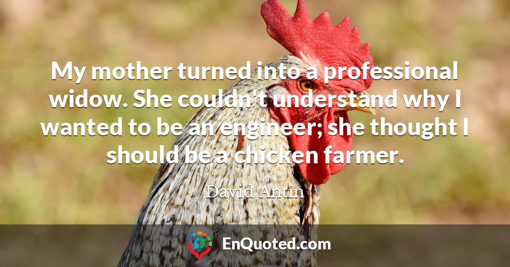 My mother turned into a professional widow. She couldn't understand why I wanted to be an engineer; she thought I should be a chicken farmer.