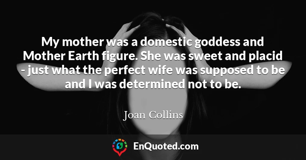 My mother was a domestic goddess and Mother Earth figure. She was sweet and placid - just what the perfect wife was supposed to be and I was determined not to be.