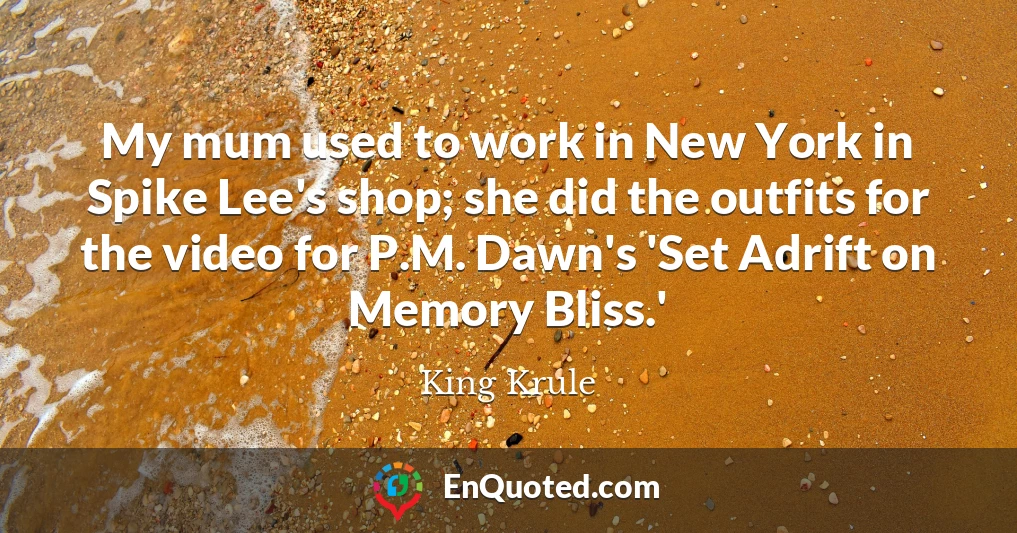 My mum used to work in New York in Spike Lee's shop; she did the outfits for the video for P.M. Dawn's 'Set Adrift on Memory Bliss.'