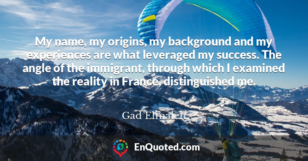 My name, my origins, my background and my experiences are what leveraged my success. The angle of the immigrant, through which I examined the reality in France, distinguished me.