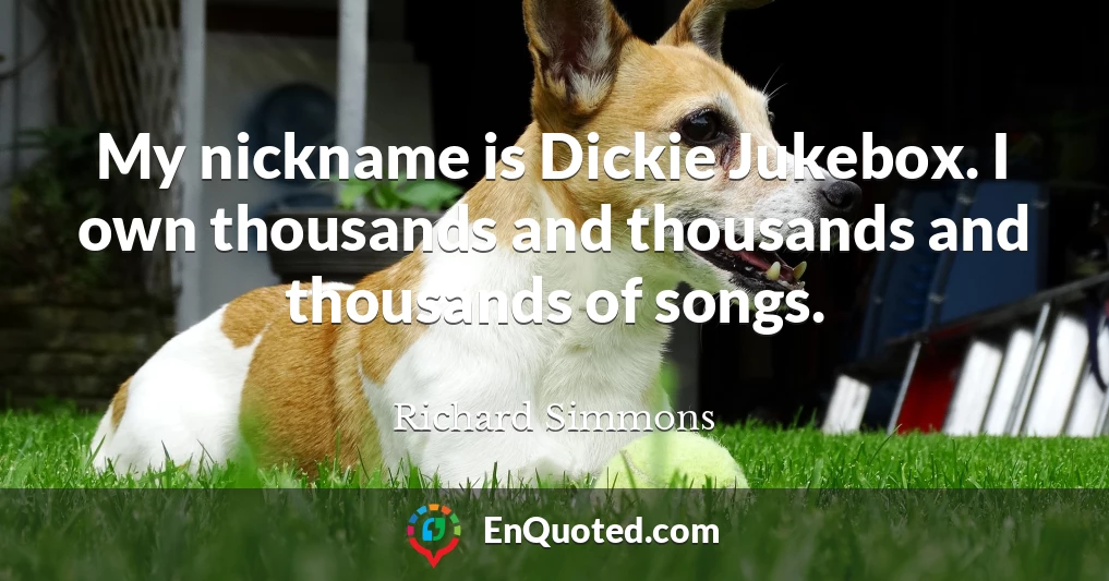 My nickname is Dickie Jukebox. I own thousands and thousands and thousands of songs.