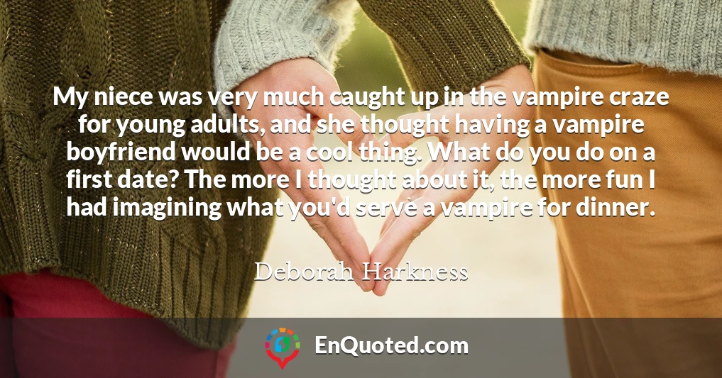 My niece was very much caught up in the vampire craze for young adults, and she thought having a vampire boyfriend would be a cool thing. What do you do on a first date? The more I thought about it, the more fun I had imagining what you'd serve a vampire for dinner.