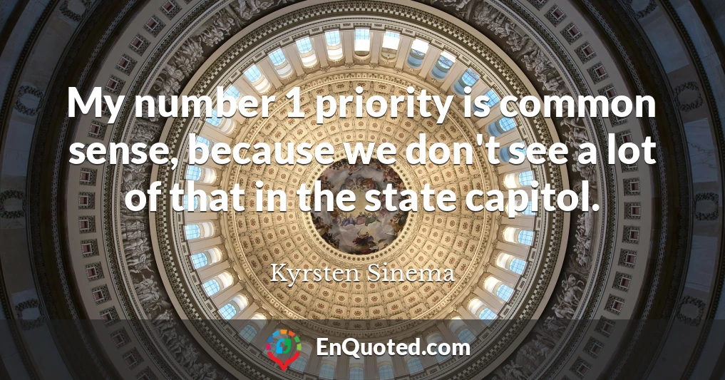 My number 1 priority is common sense, because we don't see a lot of that in the state capitol.