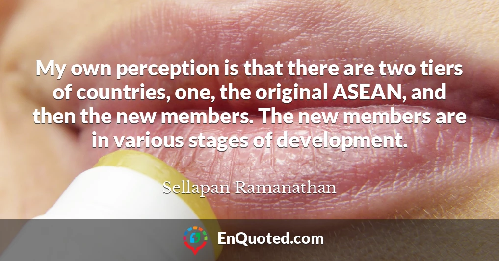 My own perception is that there are two tiers of countries, one, the original ASEAN, and then the new members. The new members are in various stages of development.